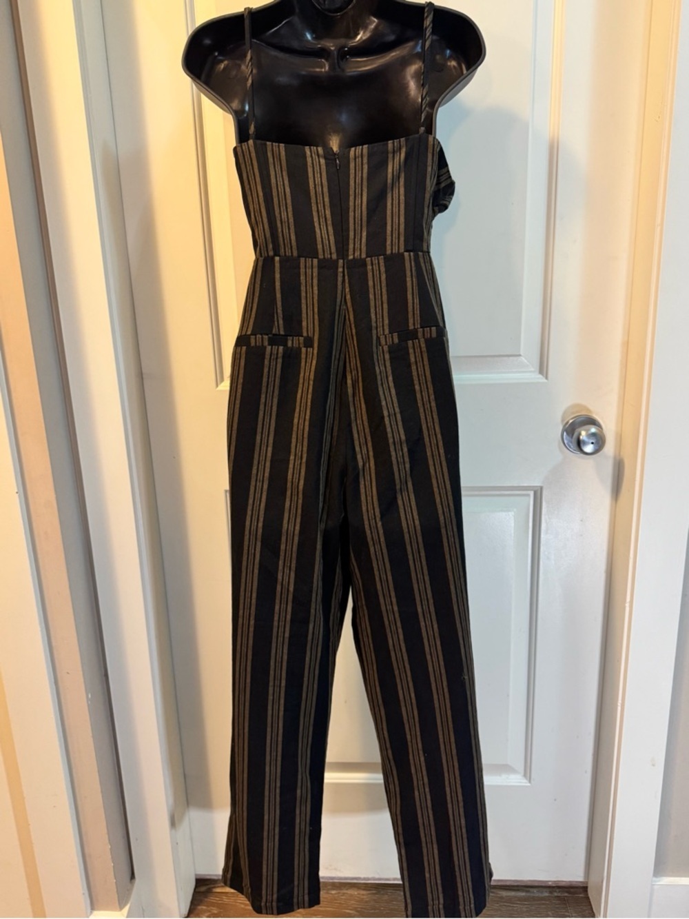 Lush Black & Tan Striped Tie-Front Jumpsuit - Size Large - Summer/Outdoor Ready - Picture 11 of 12